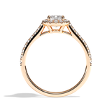 Bague solitaire halo diamant coussin or blanc - Amoureuse pavée