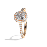 Bague solitaire halo diamant coussin or blanc - Amoureuse pavée