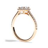 Bague solitaire halo diamant coussin or blanc - Amoureuse pavée