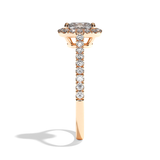 Bague solitaire halo diamant coussin or blanc - Amoureuse pavée