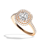 Bague solitaire halo diamant rond/coussin platine - Eblouissante
