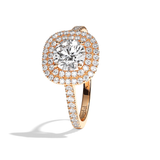 Bague solitaire halo diamant rond/coussin platine - Eblouissante