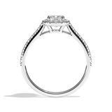 Bague solitaire halo diamant coussin or blanc - Amoureuse pavée
