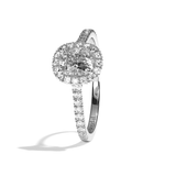 Bague solitaire halo diamant coussin or blanc - Amoureuse pavée