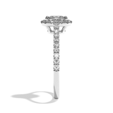 Bague solitaire halo diamant coussin or blanc - Amoureuse pavée