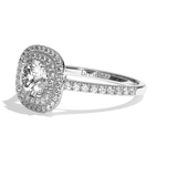 Bague solitaire halo diamant rond/coussin platine - Eblouissante