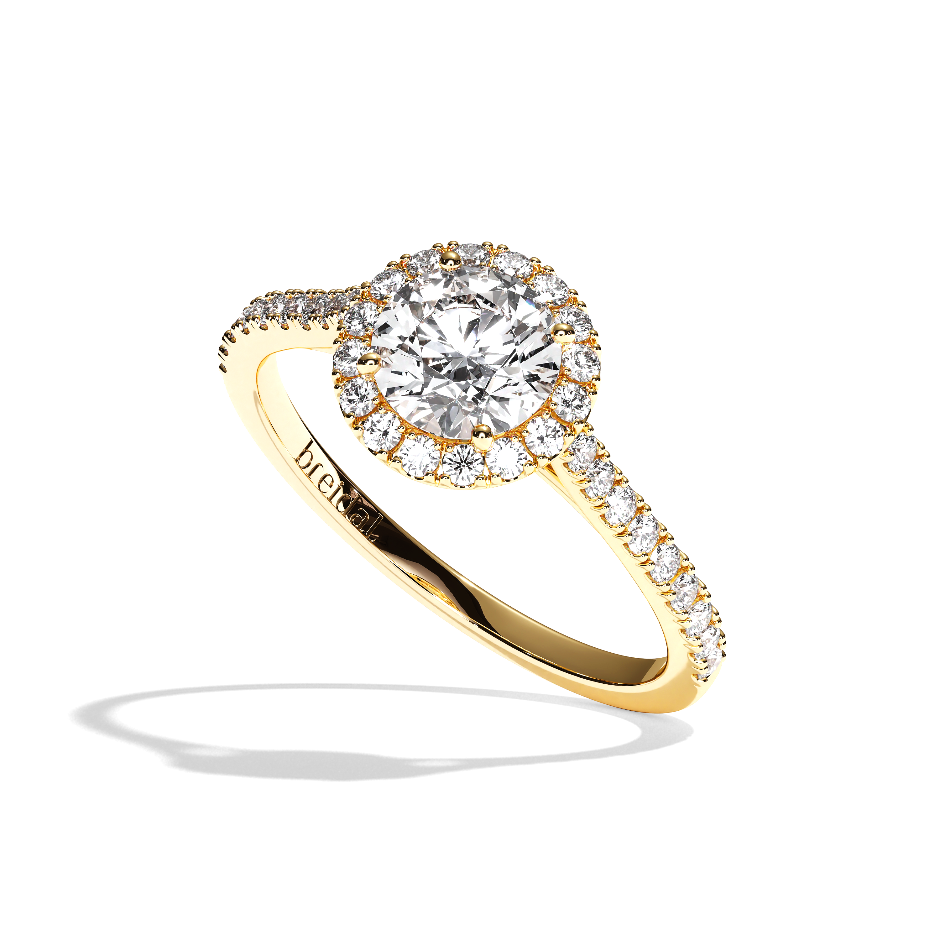 Bague solitaire halo diamant rond or blanc - Amoureuse pavée
