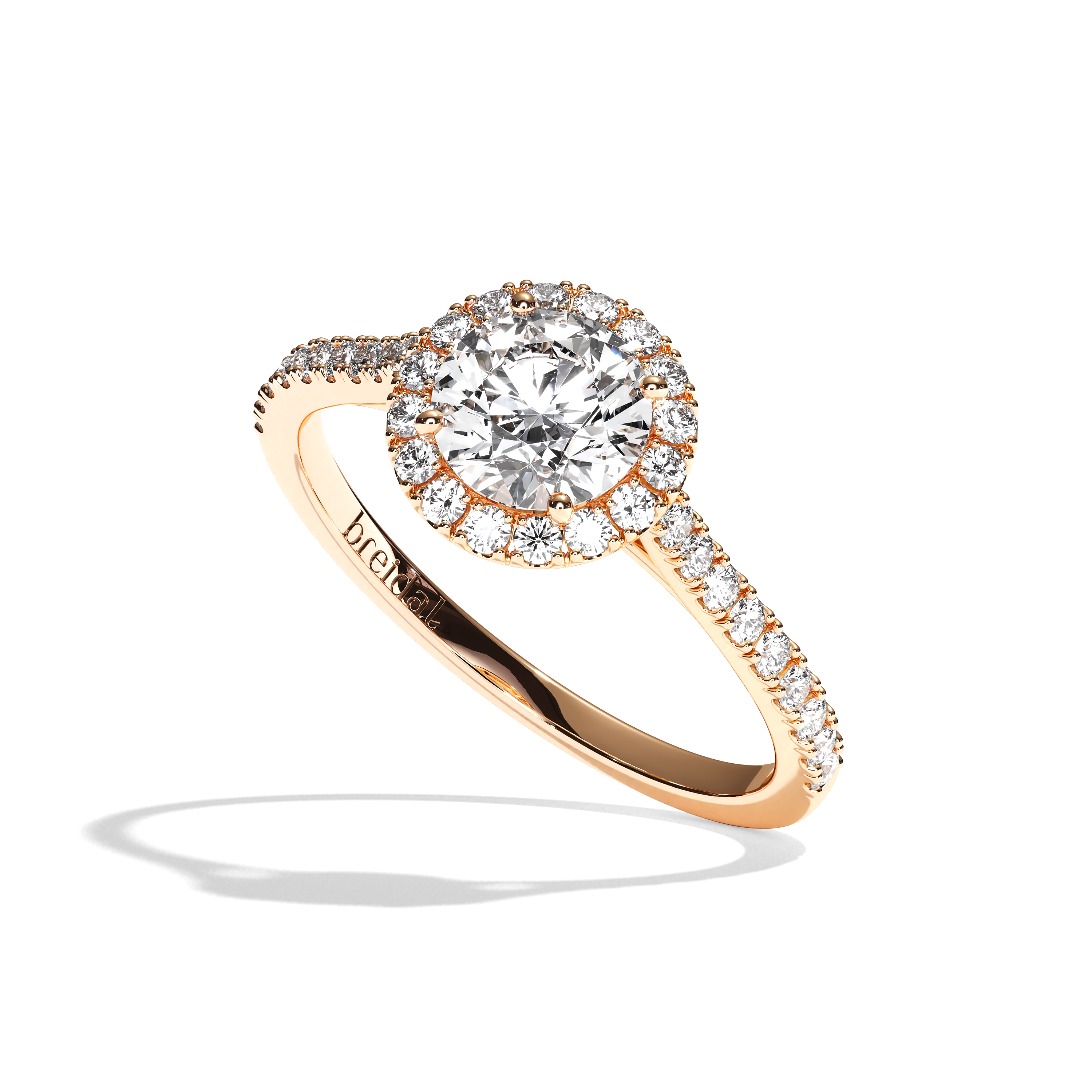 Bague solitaire halo diamant rond or blanc - Amoureuse pavée