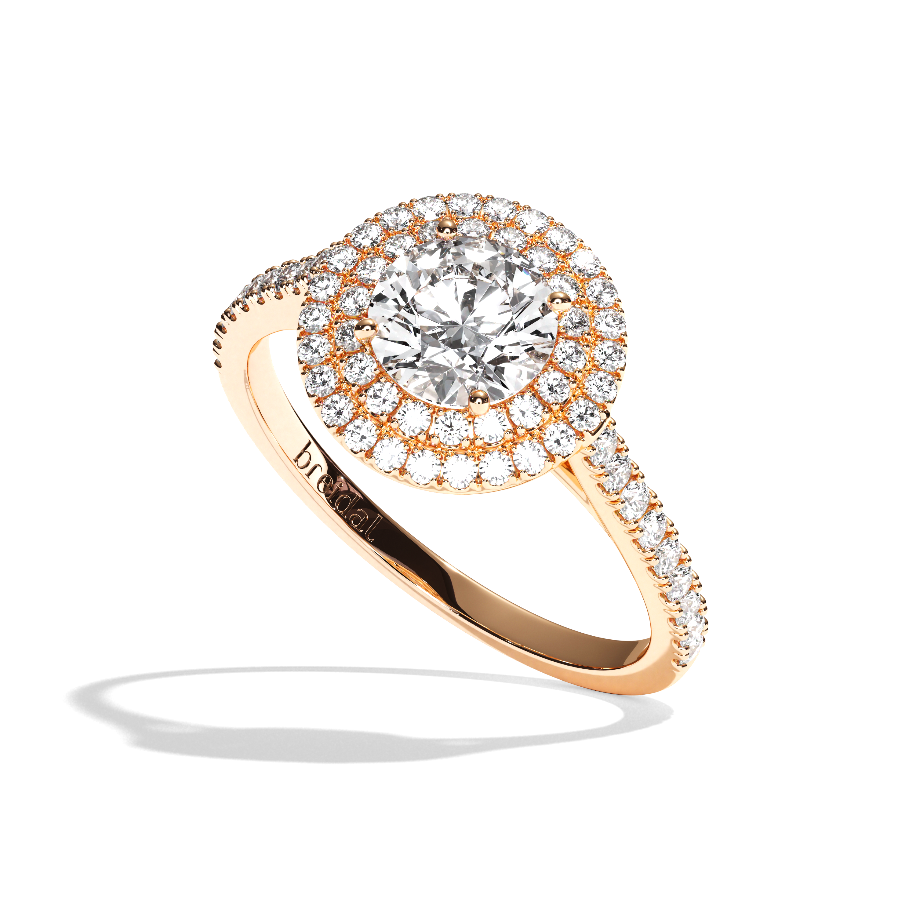 Bague solitaire halo diamant rond or jaune - Eblouissante