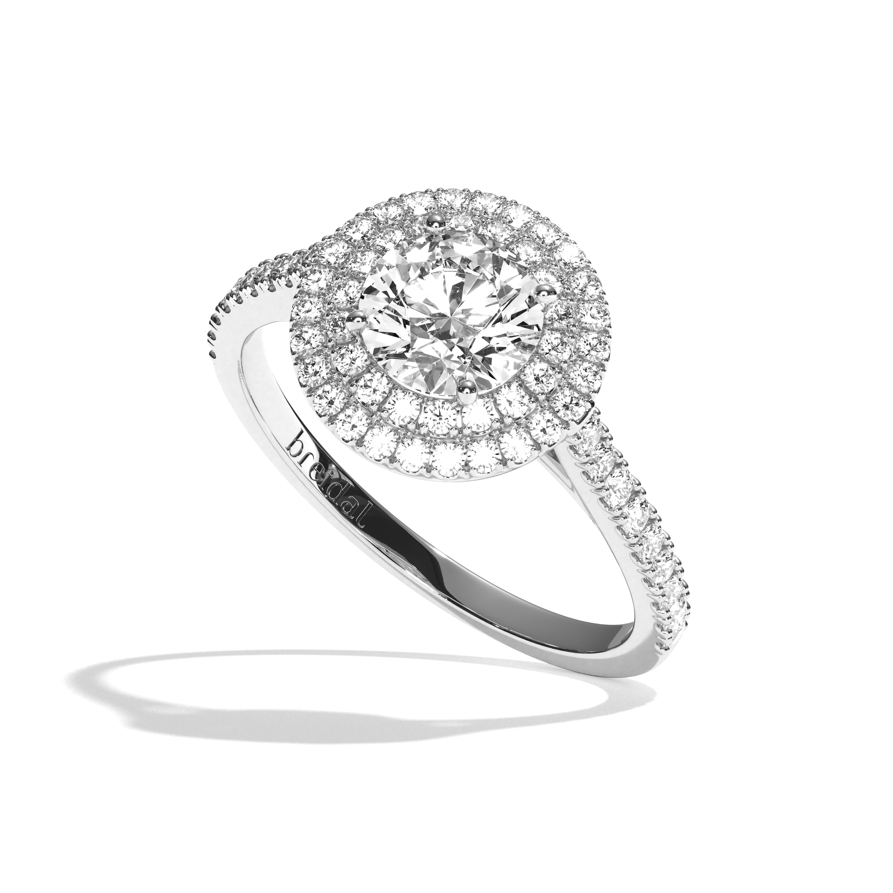 Bague solitaire halo diamant rond or jaune - Eblouissante