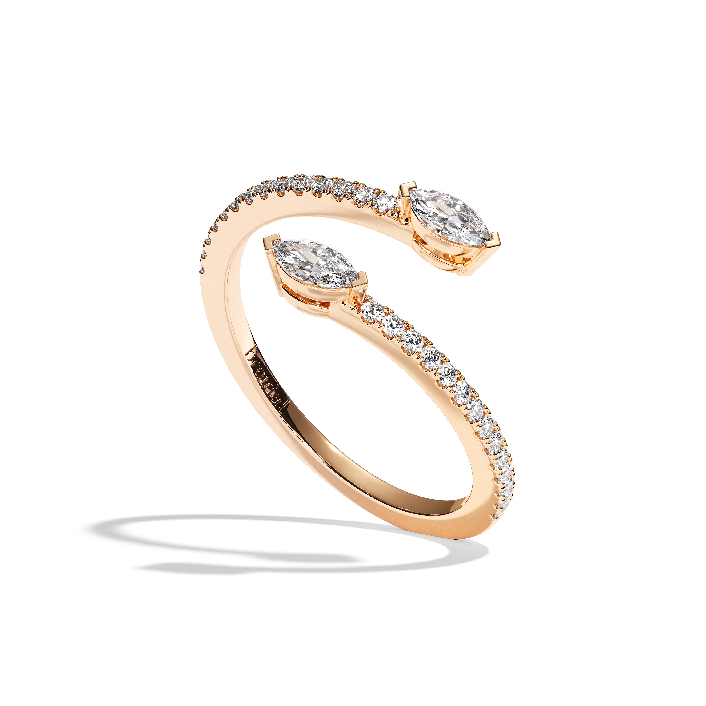 Bague toi et moi diamant navette or blanc - Vivante pavée