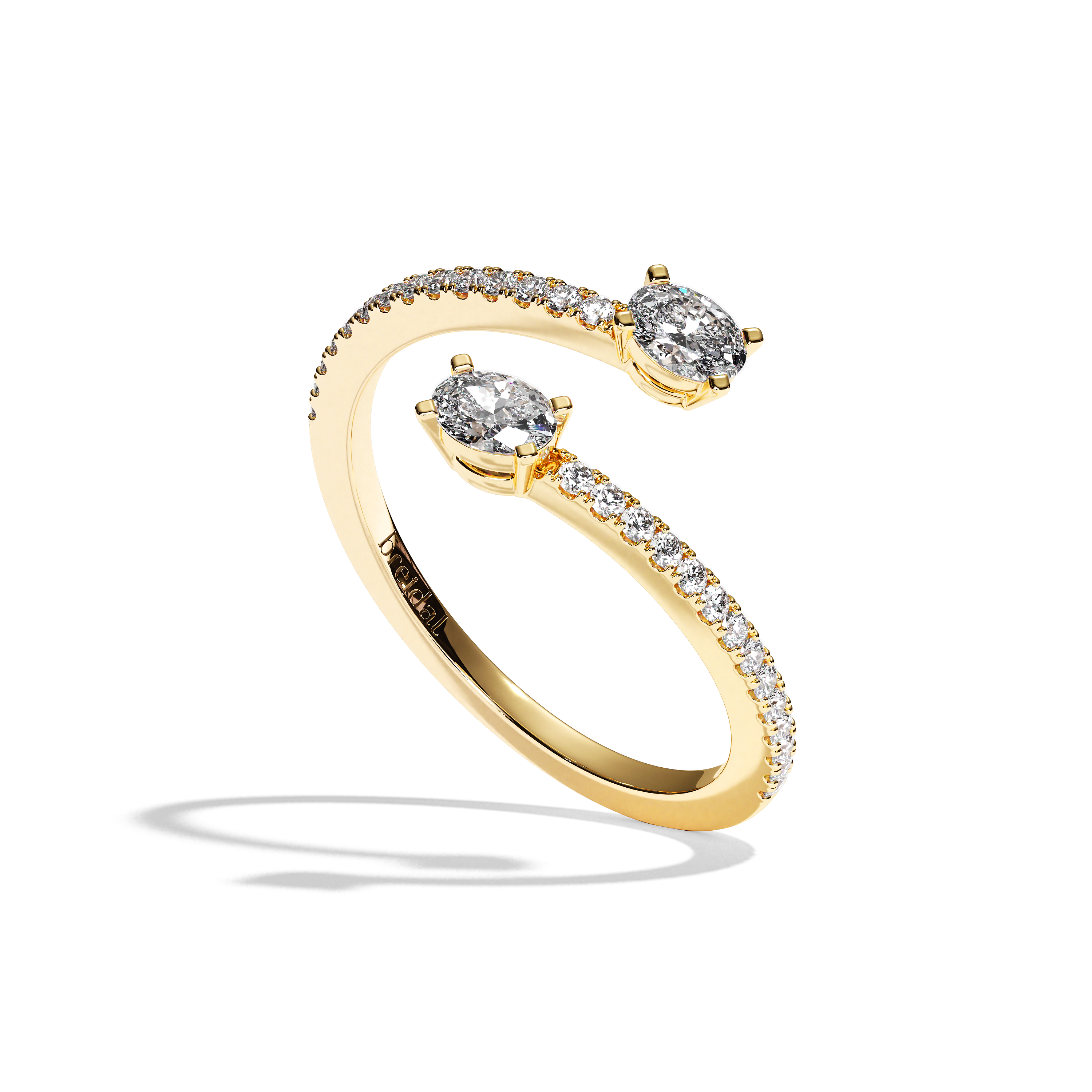 Bague toi et moi diamant ovale or blanc - Vivante pavée
