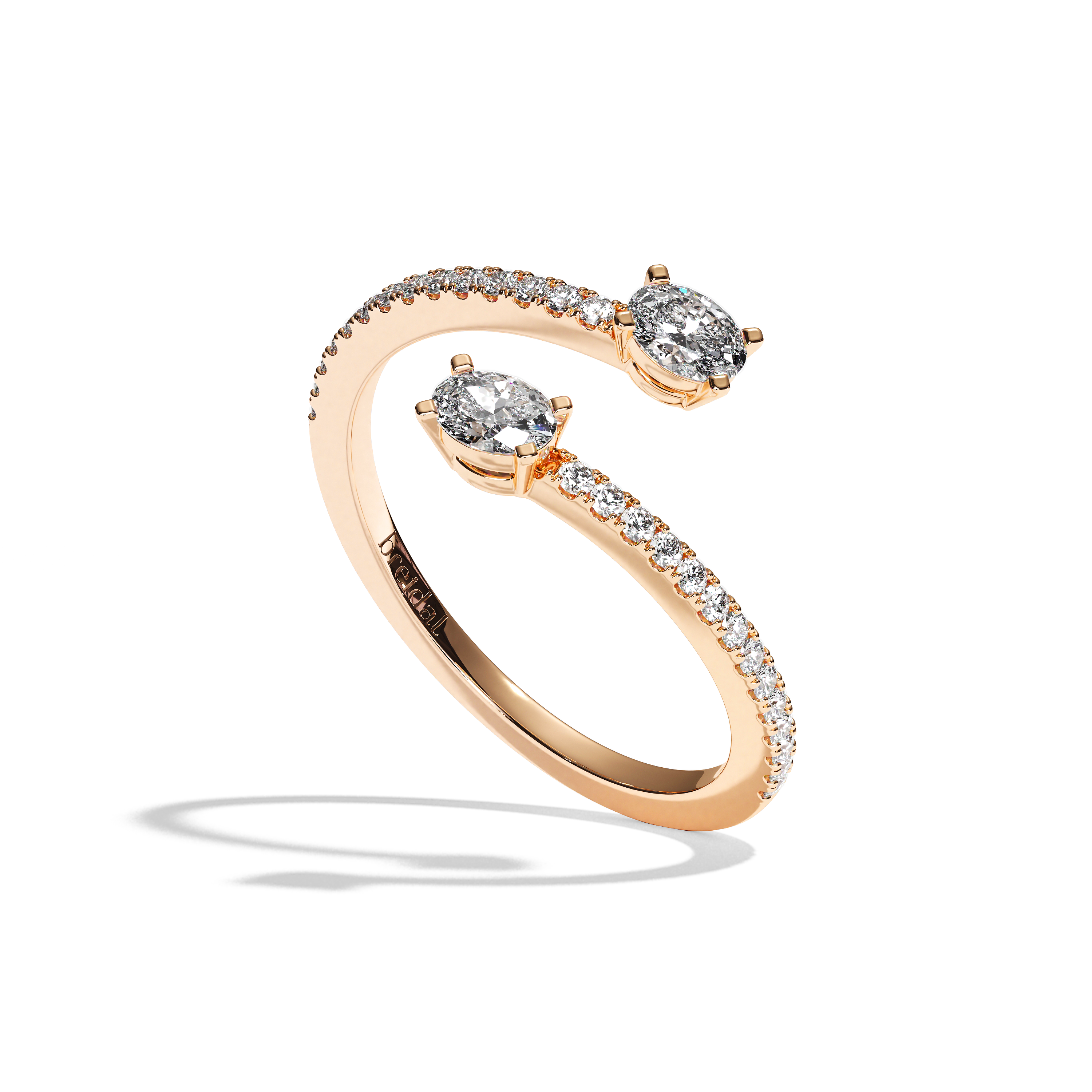 Bague toi et moi diamant ovale or blanc - Vivante pavée