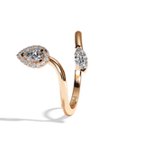Bague toi et moi diamant poire / navette or blanc - Digne halo