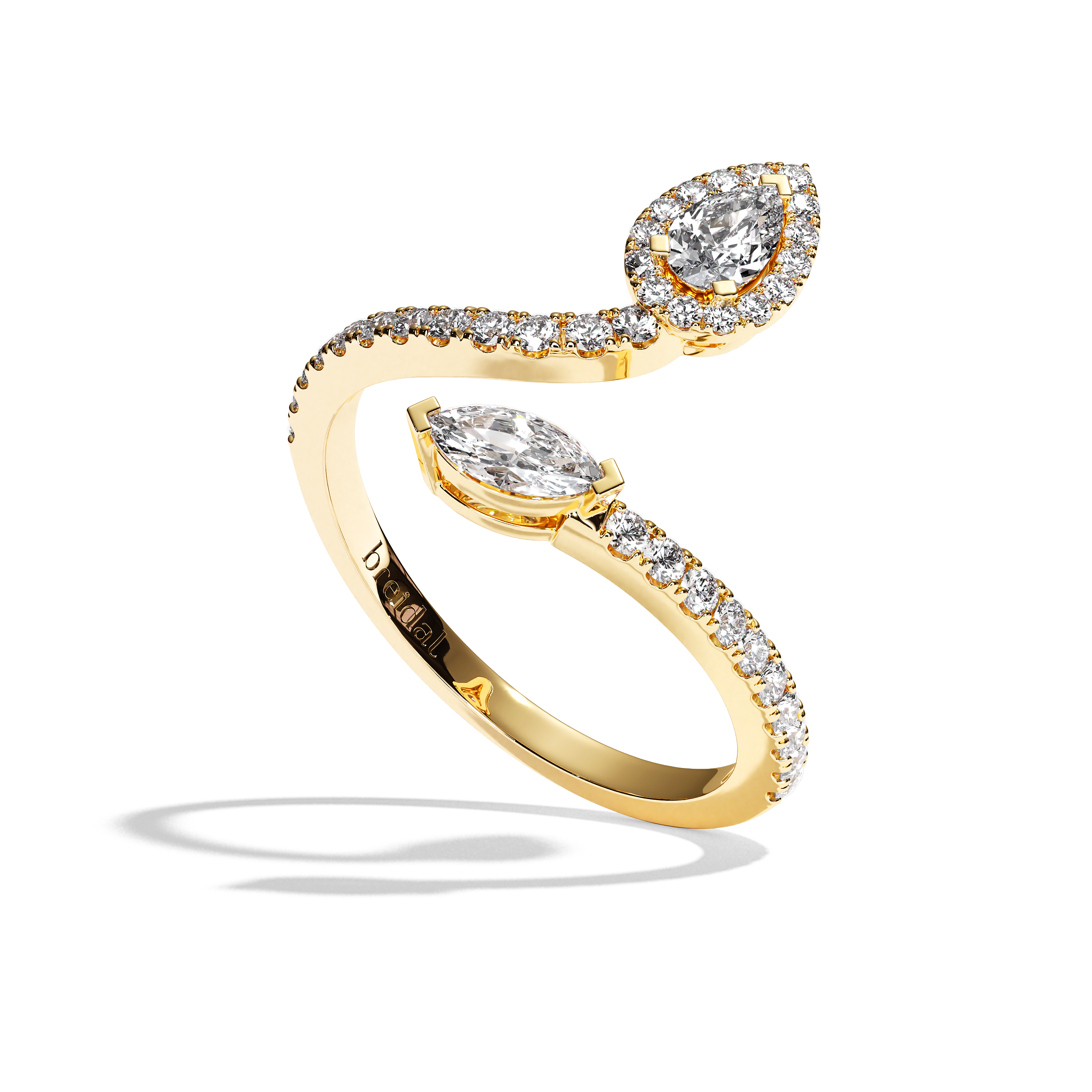 Bague toi et moi diamant poire / navette or blanc - Digne halo pavée