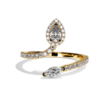 Bague toi et moi diamant poire / navette or blanc - Digne halo pavée