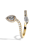 Bague toi et moi diamant poire / navette or blanc - Digne halo pavée