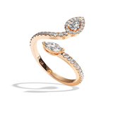 Bague toi et moi diamant poire / navette or blanc - Digne halo pavée