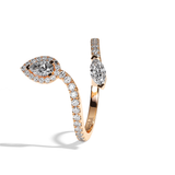 Bague toi et moi diamant poire / navette or blanc - Digne halo pavée