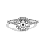 Bague solitaire halo diamant rond/coussin or blanc - Amoureuse pavée