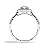 Bague solitaire halo diamant rond/coussin or blanc - Amoureuse pavée