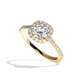 Bague solitaire halo diamant rond/coussin or blanc - Amoureuse pavée