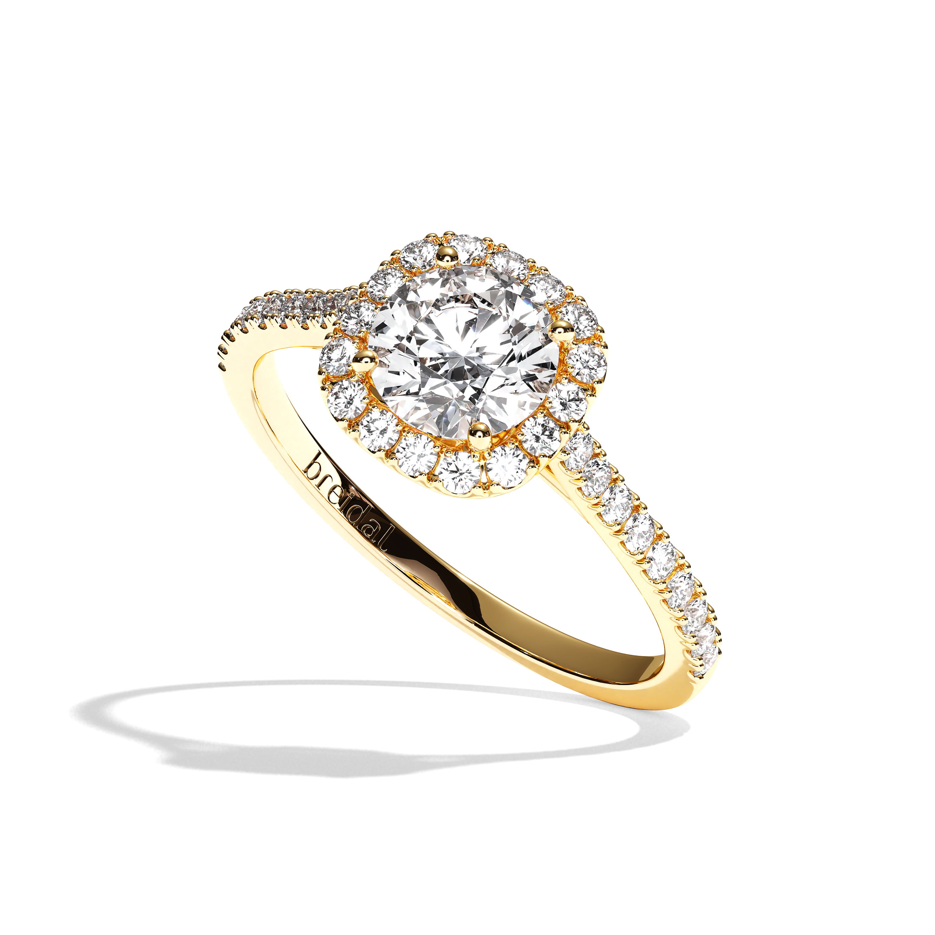 Bague solitaire halo diamant rond/coussin or blanc - Amoureuse pavée