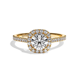 Bague solitaire halo diamant rond/coussin or blanc - Amoureuse pavée