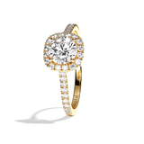 Bague solitaire halo diamant rond/coussin or blanc - Amoureuse pavée