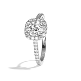 Bague solitaire halo diamant rond/coussin or blanc - Amoureuse pavée
