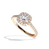 Bague solitaire halo diamant rond/coussin or blanc - Amoureuse pavée