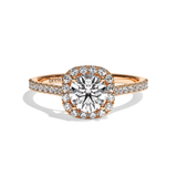 Bague solitaire halo diamant rond/coussin or blanc - Amoureuse pavée